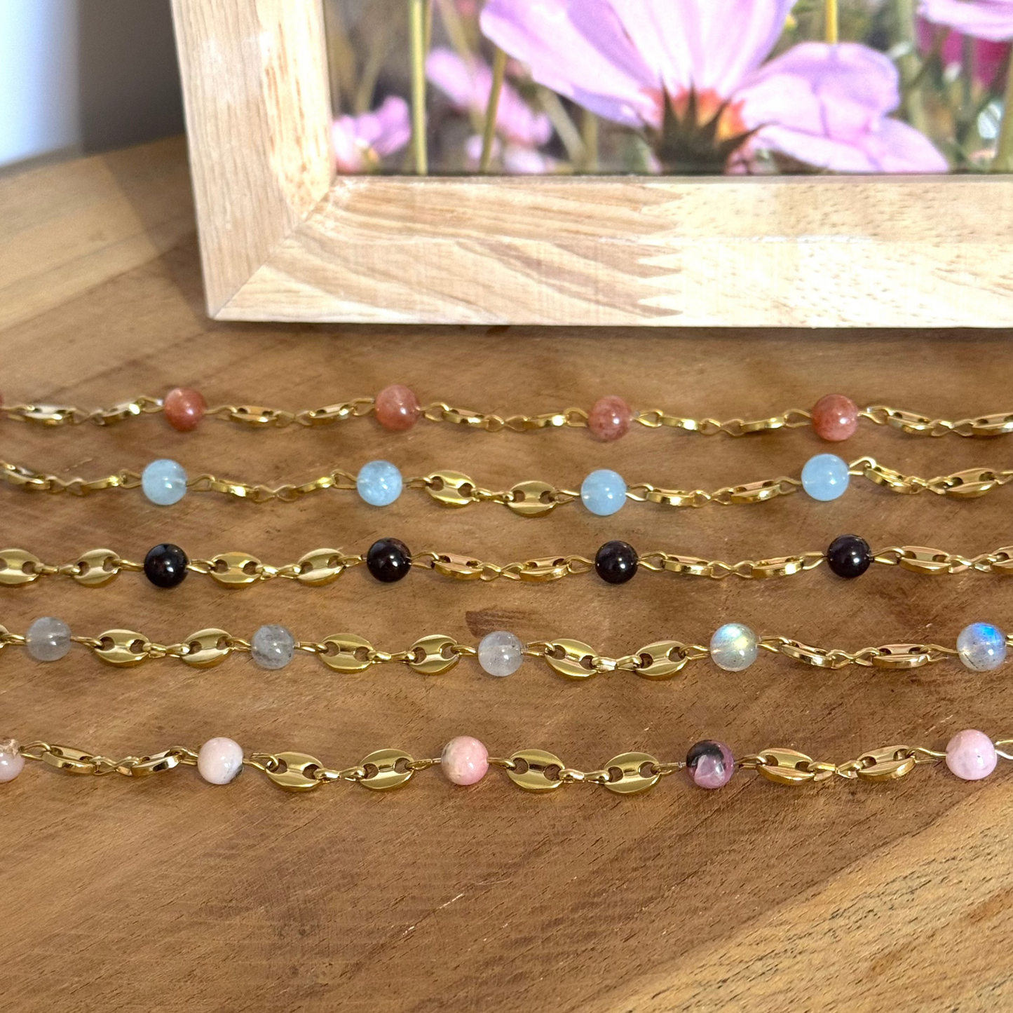 Chaine de cheville lumiélégance labradorite