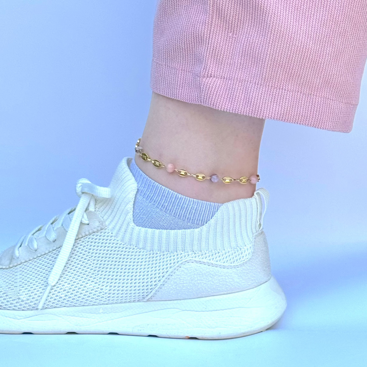 Chaine de cheville lumiélégance opale rose