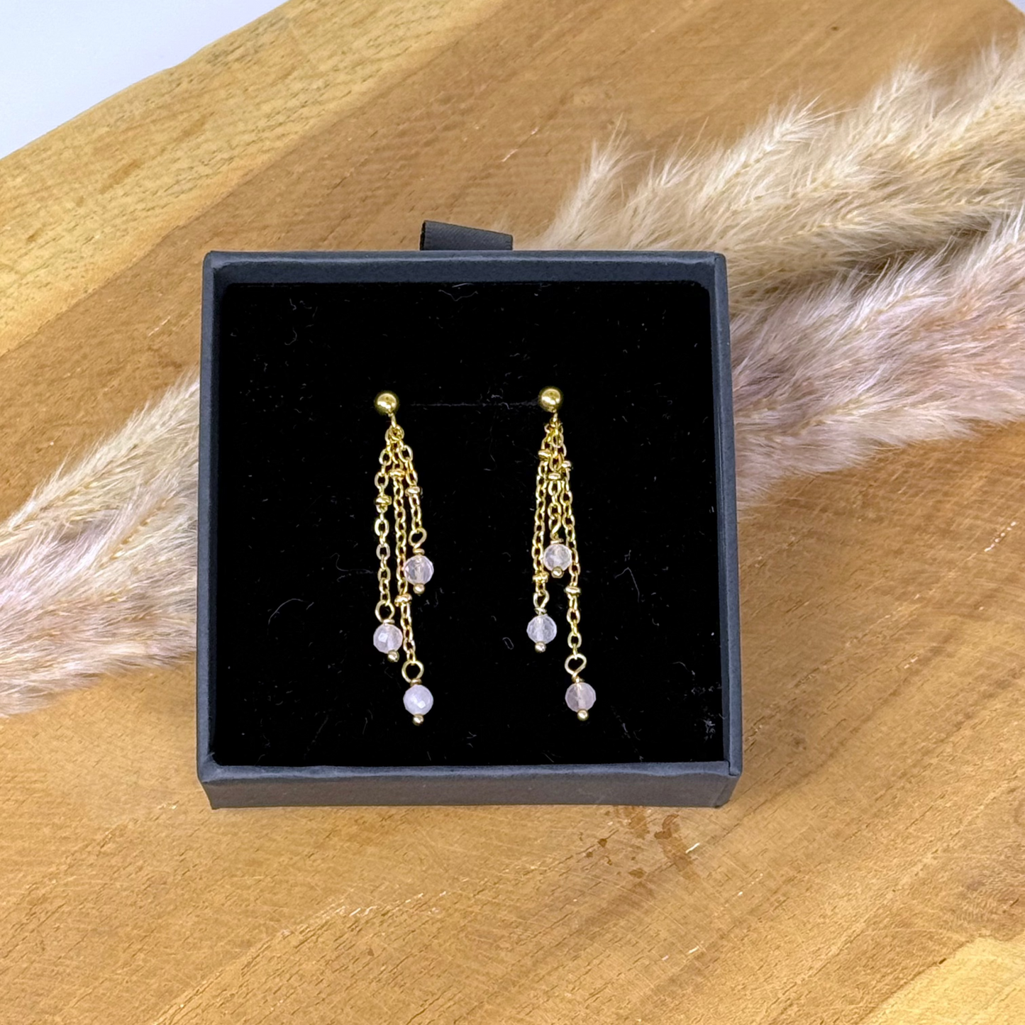 Boucles lumipluie de quartz rose