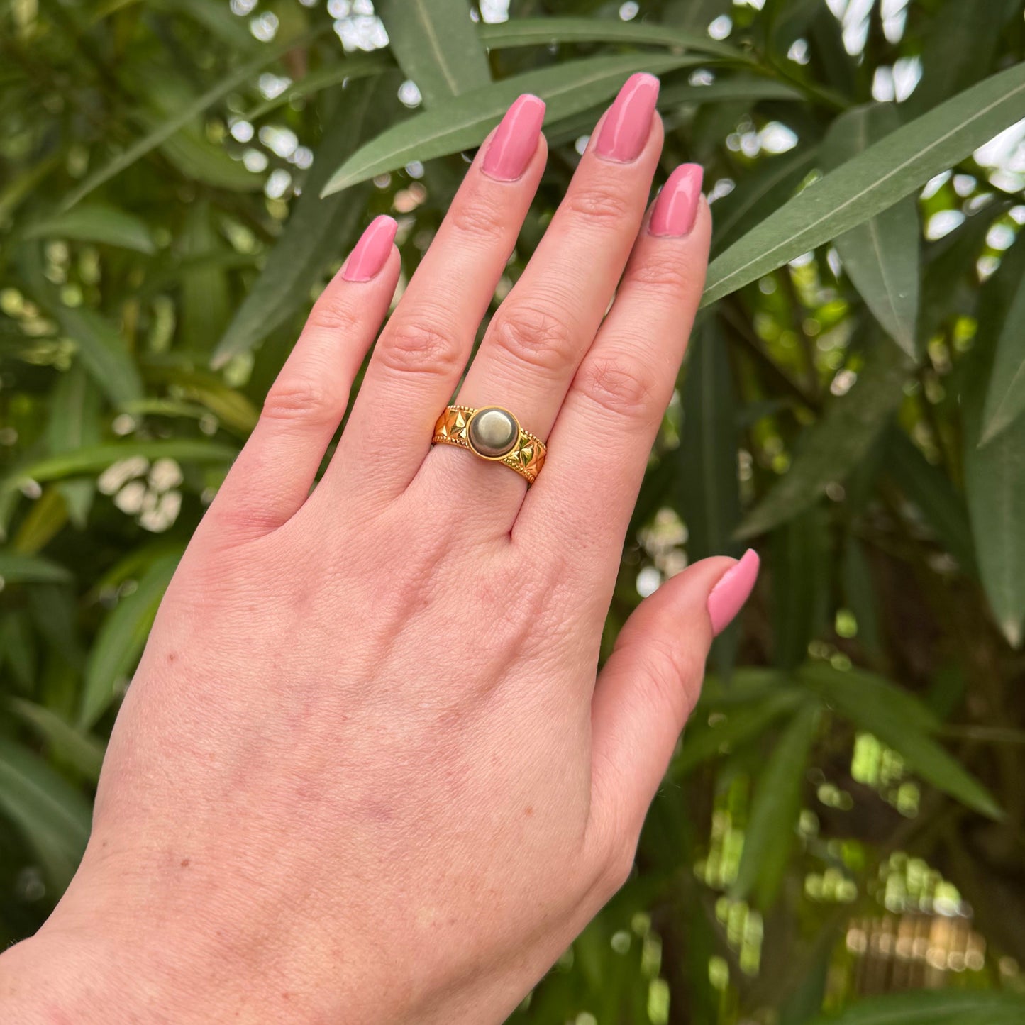Bague lumichevalière pyrite