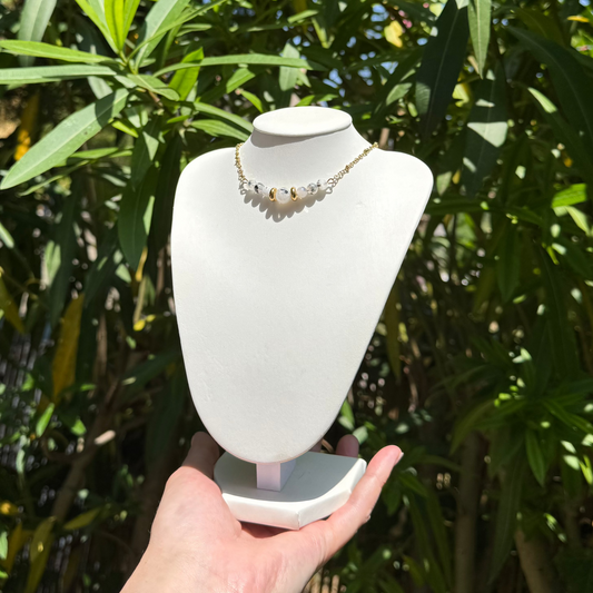 Collier lumidivine péristérite tourmaline noire