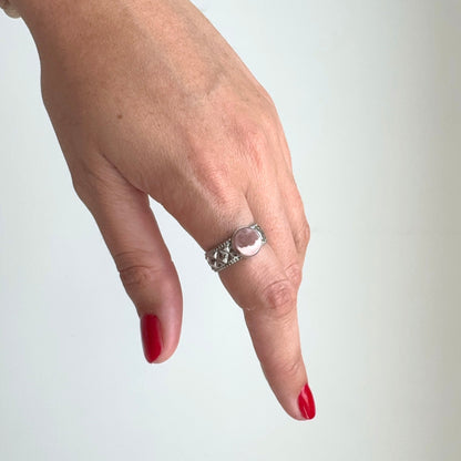 Bague lumichevalière rhodochrosite