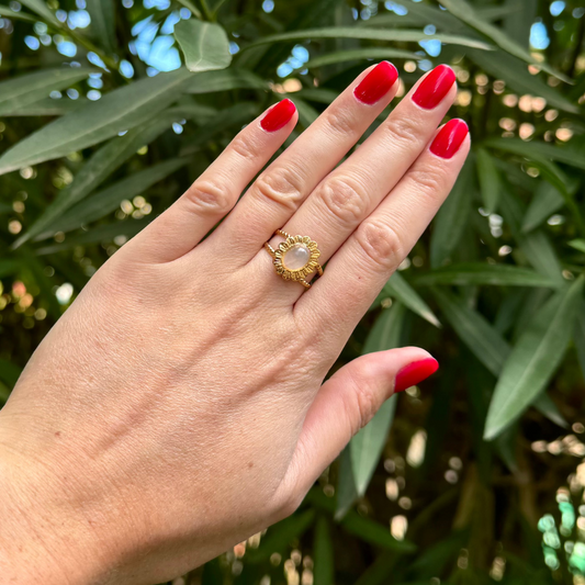 Bague lumipétale quartz rose